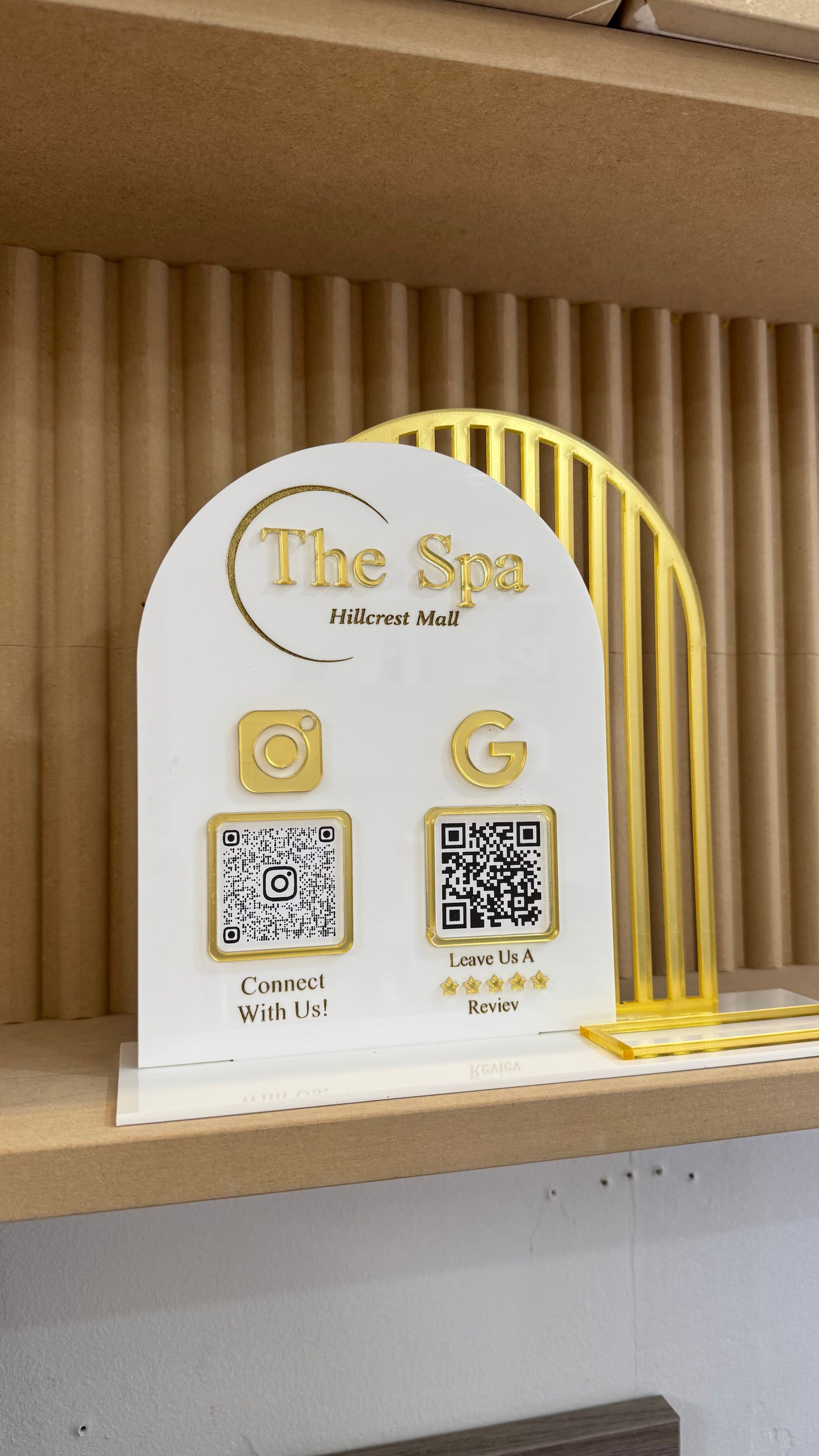 Double Arched Logo Sign With QR and Card Holder