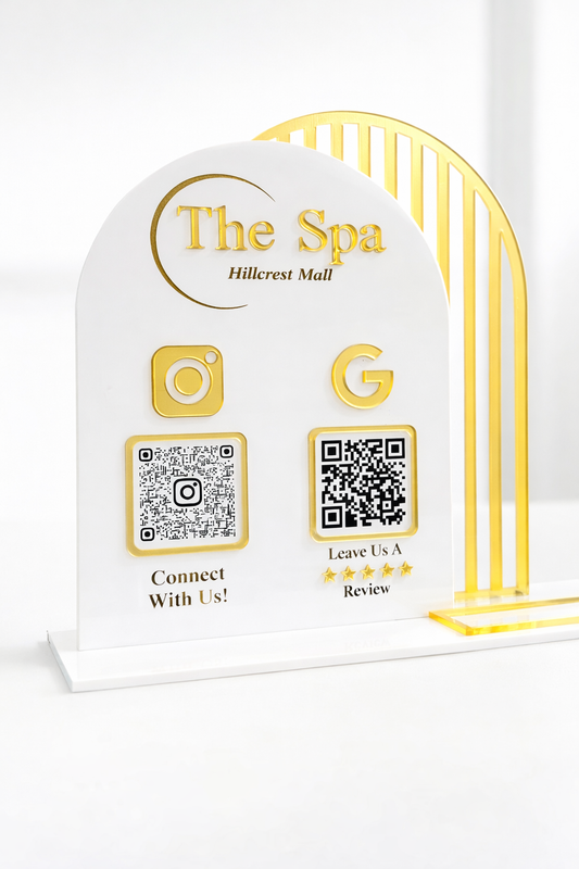 Double Arched Logo Sign With QR and Card Holder