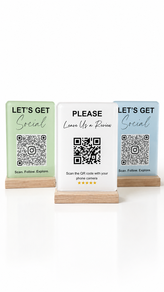 Acrylic QR Code Sign for Social Media & Google Reviews