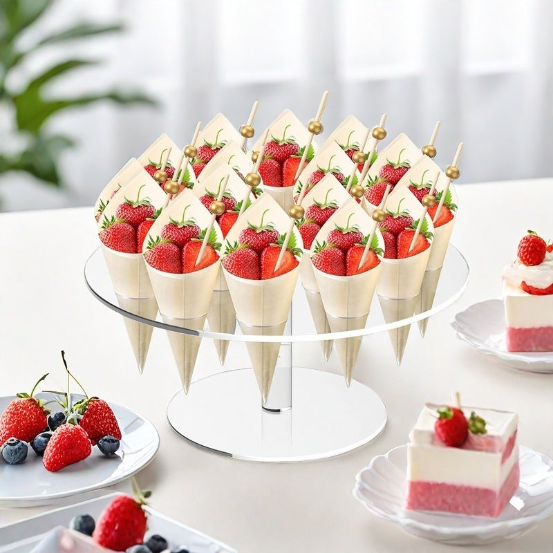 Ice Cream Cone Holder Stand - 16 Holes With Clear Acrylic