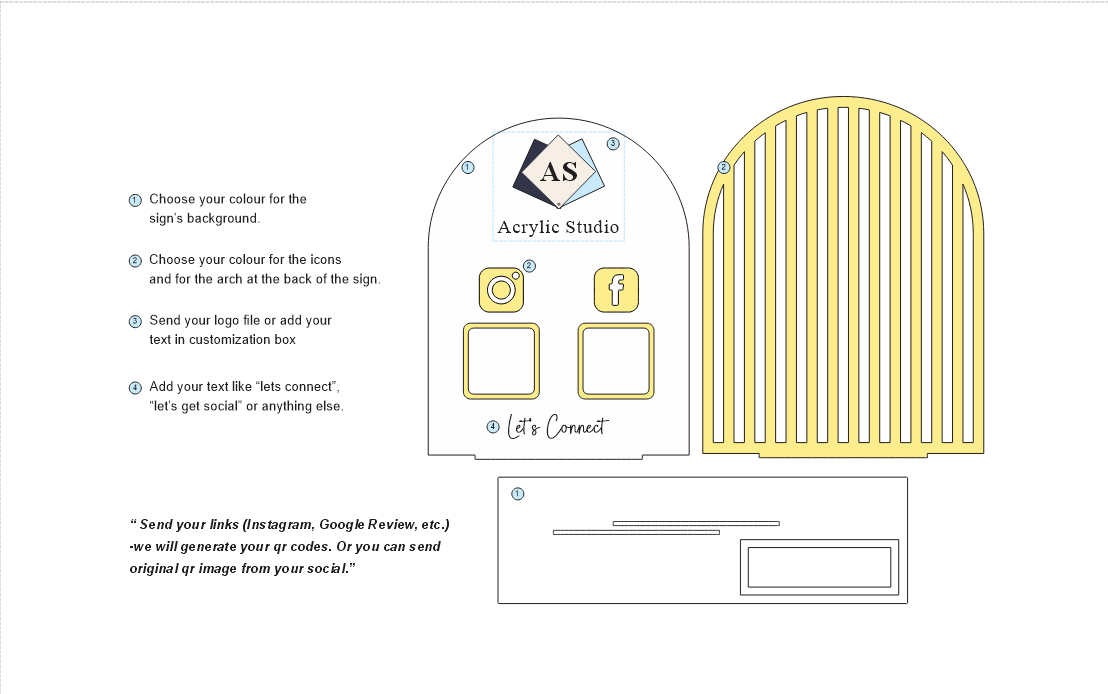 Double Arched Logo Sign With QR and Card Holder